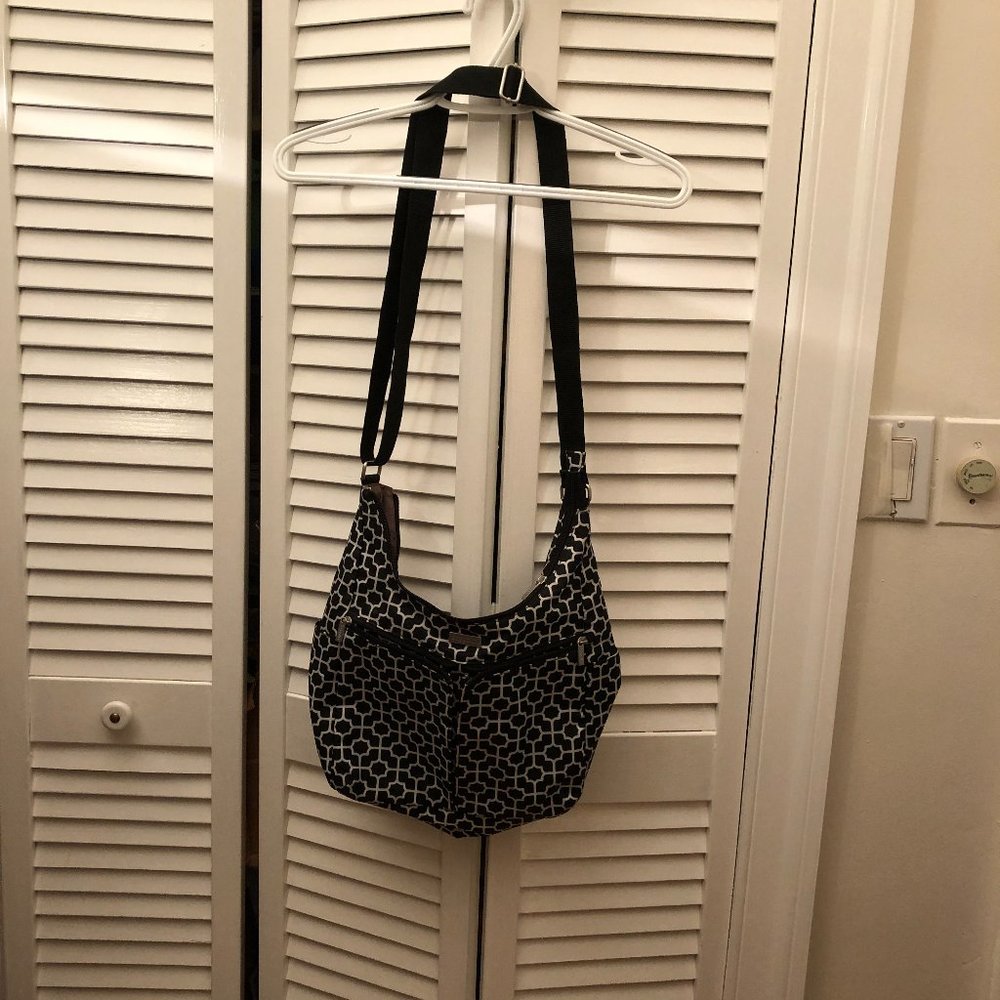 Baggalini  black and white shoulder bag, geometric print